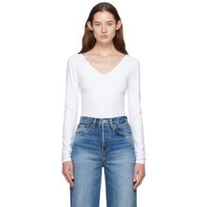 Re/Done V Neck Long Sleeve Body Suit in White L